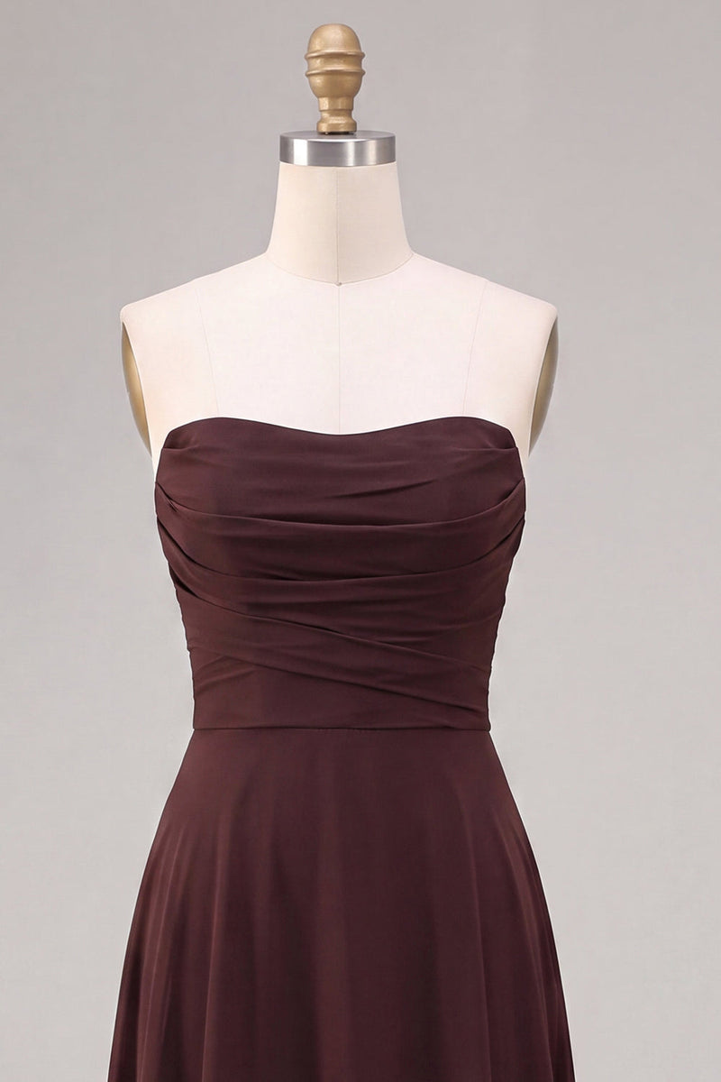 Laden Sie das Bild in den Galerie-Viewer, Dark Coffee Sweetheart A-Line Chiffon Lange Festkleid