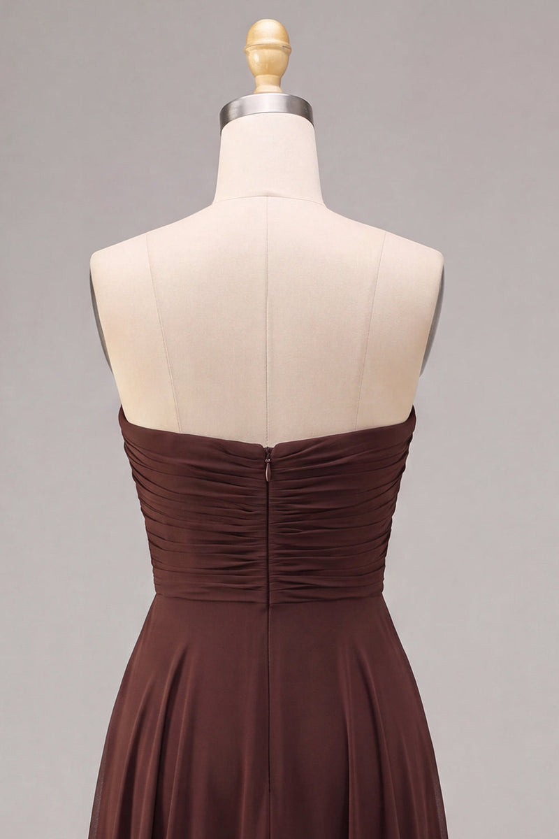 Laden Sie das Bild in den Galerie-Viewer, Dark Coffee Sweetheart A-Line Chiffon Lange Festkleid