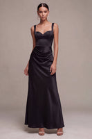 Laden Sie das Bild in den Galerie-Viewer, Schwarzes Meerjungfrauen-Satin, dicke Träger, langes Festkleid
