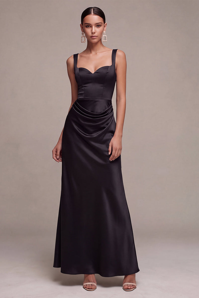 Laden Sie das Bild in den Galerie-Viewer, Schwarzes Meerjungfrauen-Satin, dicke Träger, langes Festkleid