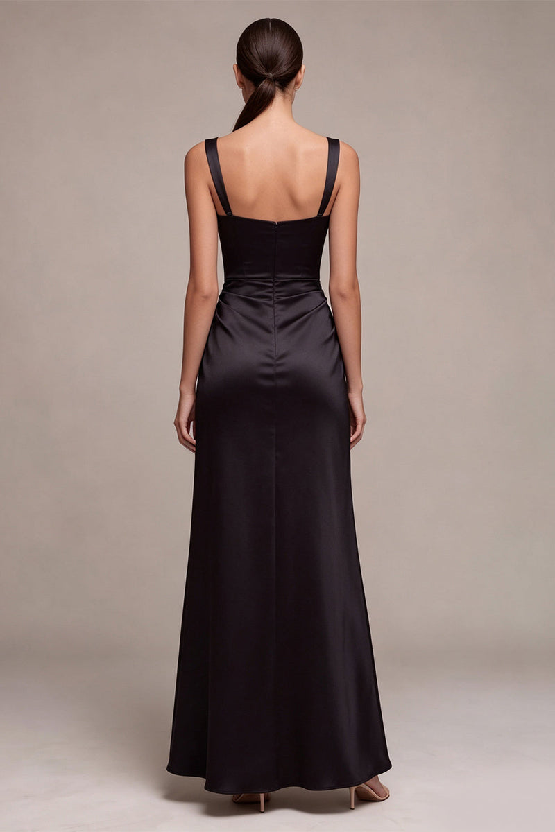 Laden Sie das Bild in den Galerie-Viewer, Schwarzes Meerjungfrauen-Satin, dicke Träger, langes Festkleid