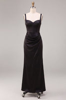 Laden Sie das Bild in den Galerie-Viewer, Schwarzes Meerjungfrauen-Satin, dicke Träger, langes Festkleid
