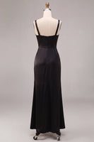 Laden Sie das Bild in den Galerie-Viewer, Schwarzes Meerjungfrauen-Satin, dicke Träger, langes Festkleid