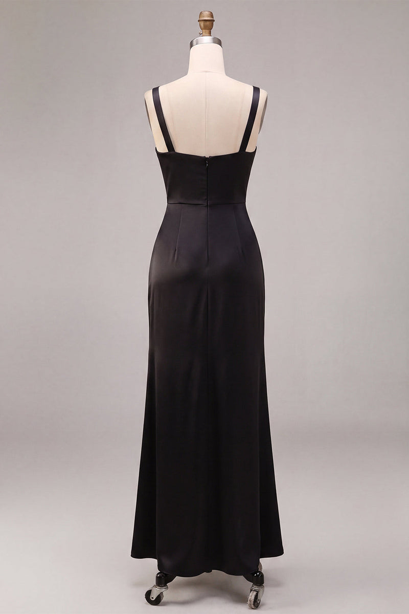 Laden Sie das Bild in den Galerie-Viewer, Schwarzes Meerjungfrauen-Satin, dicke Träger, langes Festkleid