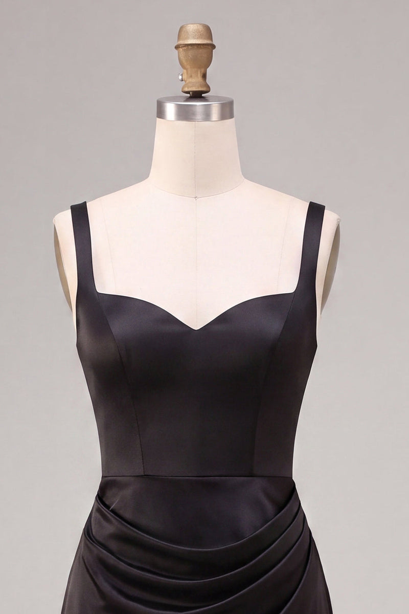 Laden Sie das Bild in den Galerie-Viewer, Schwarzes Meerjungfrauen-Satin, dicke Träger, langes Festkleid