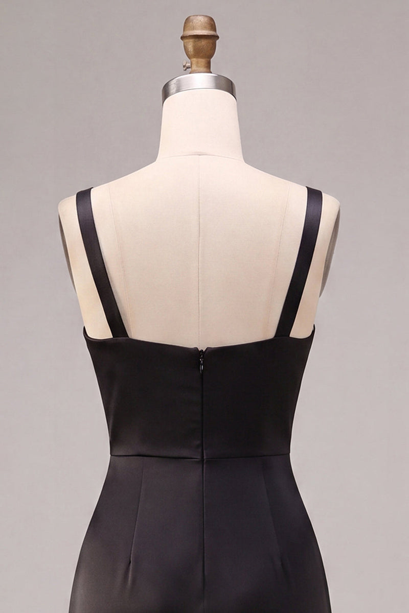 Laden Sie das Bild in den Galerie-Viewer, Schwarzes Meerjungfrauen-Satin, dicke Träger, langes Festkleid