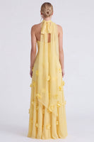 Laden Sie das Bild in den Galerie-Viewer, Narzissen Trägerloses A-Linie Chiffon Langes Brautjungfernkleid mit 3D-Blumen