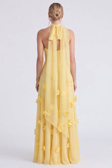 Narzissen Trägerloses A-Linie Chiffon Langes Brautjungfernkleid mit 3D-Blumen