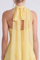 Laden Sie das Bild in den Galerie-Viewer, Narzissen Trägerloses A-Linie Chiffon Langes Brautjungfernkleid mit 3D-Blumen