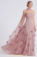 Laden Sie das Bild in den Galerie-Viewer, Narzissen Trägerloses A-Linie Chiffon Langes Brautjungfernkleid mit 3D-Blumen