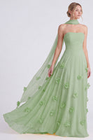 Laden Sie das Bild in den Galerie-Viewer, Narzissen Trägerloses A-Linie Chiffon Langes Brautjungfernkleid mit 3D-Blumen