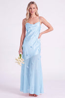 Laden Sie das Bild in den Galerie-Viewer, Rosa Satin-Spaghettiträger mit Scheide und langem Brautjungfernkleid mit 3D-Blumen