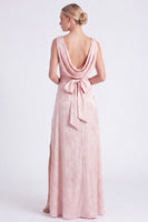 Laden Sie das Bild in den Galerie-Viewer, Pinker Blumenhals mit A-Linien-Gürtel, langes Brautjungfernkleid mit Schlitz