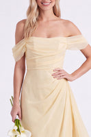 Laden Sie das Bild in den Galerie-Viewer, Schulterloses Chiffon-Stoff, gerafftes langes Brautjungfernkleid