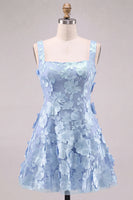 Laden Sie das Bild in den Galerie-Viewer, A-Linie Quadrathals Rosa Kurzes Abendkleid mit Applikationen