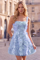 Laden Sie das Bild in den Galerie-Viewer, A-Linie Quadrathals Rosa Kurzes Abendkleid mit Applikationen