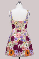 Laden Sie das Bild in den Galerie-Viewer, A-Linie Quadrathals Rosa Kurzes Abendkleid mit Applikationen