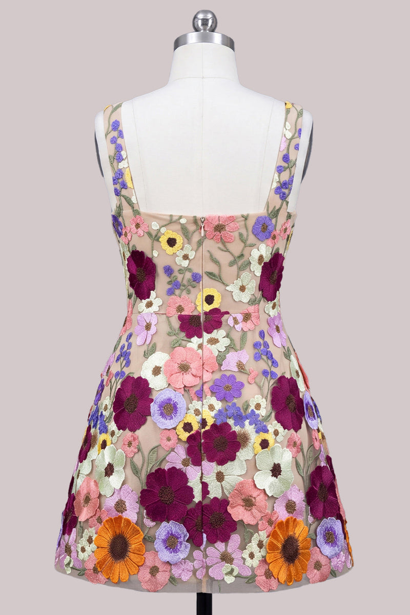 Laden Sie das Bild in den Galerie-Viewer, A-Linie Quadrathals Rosa Kurzes Abendkleid mit Applikationen