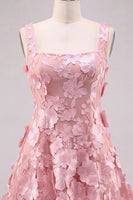 Laden Sie das Bild in den Galerie-Viewer, A-Linie Quadrathals Rosa Kurzes Abendkleid mit Applikationen