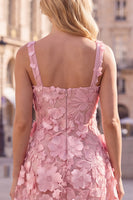 Laden Sie das Bild in den Galerie-Viewer, A-Linie Quadrathals Rosa Kurzes Abendkleid mit Applikationen