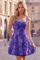 Laden Sie das Bild in den Galerie-Viewer, A-Linie Quadrathals Rosa Kurzes Abendkleid mit Applikationen