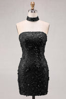 Laden Sie das Bild in den Galerie-Viewer, Goldene Trägerloses Pailletten Bodycon Kurzes Abendkleid mit Schnürung hinten