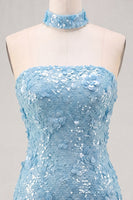 Laden Sie das Bild in den Galerie-Viewer, Goldene Trägerloses Pailletten Bodycon Kurzes Abendkleid mit Schnürung hinten