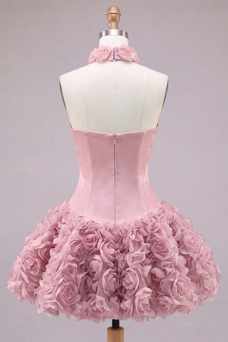 Laden Sie das Bild in den Galerie-Viewer, Trägerloses Korsett Bubble-Hem Geblümtes A-Linie Kurzes Abendkleid