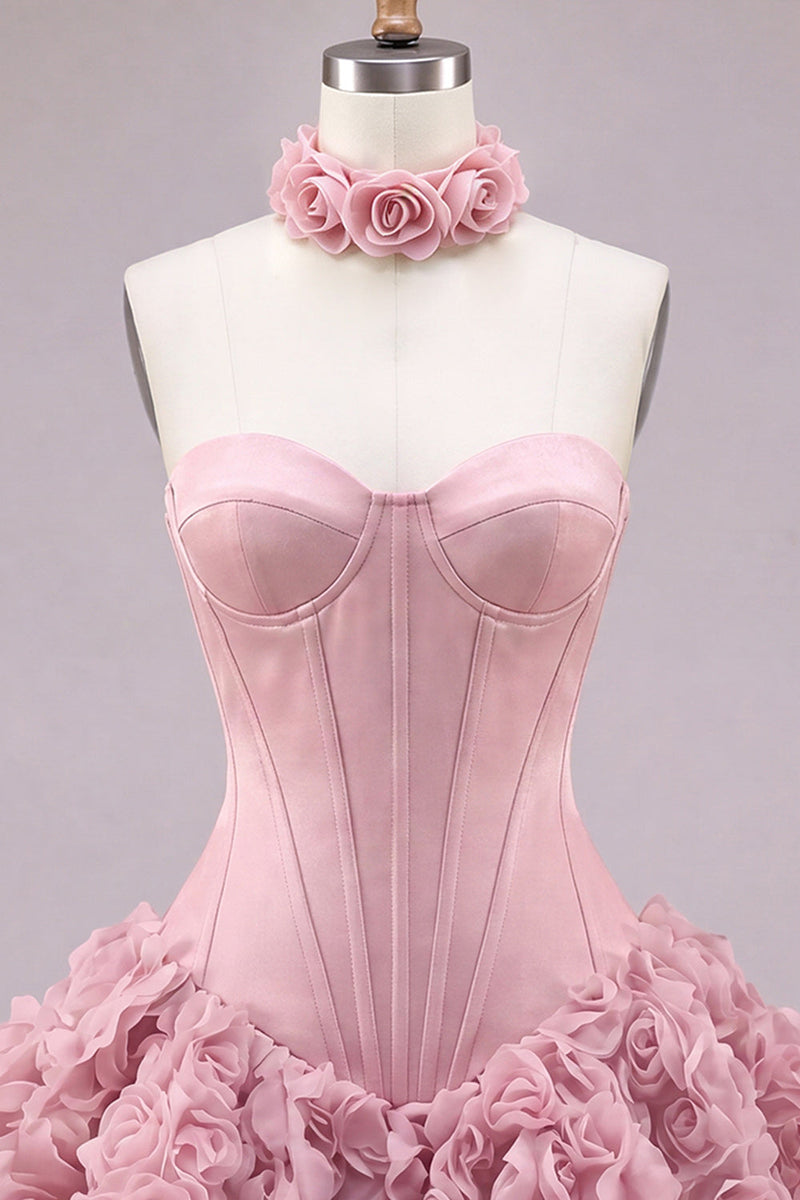 Laden Sie das Bild in den Galerie-Viewer, Trägerloses Korsett Bubble-Hem Geblümtes A-Linie Kurzes Abendkleid