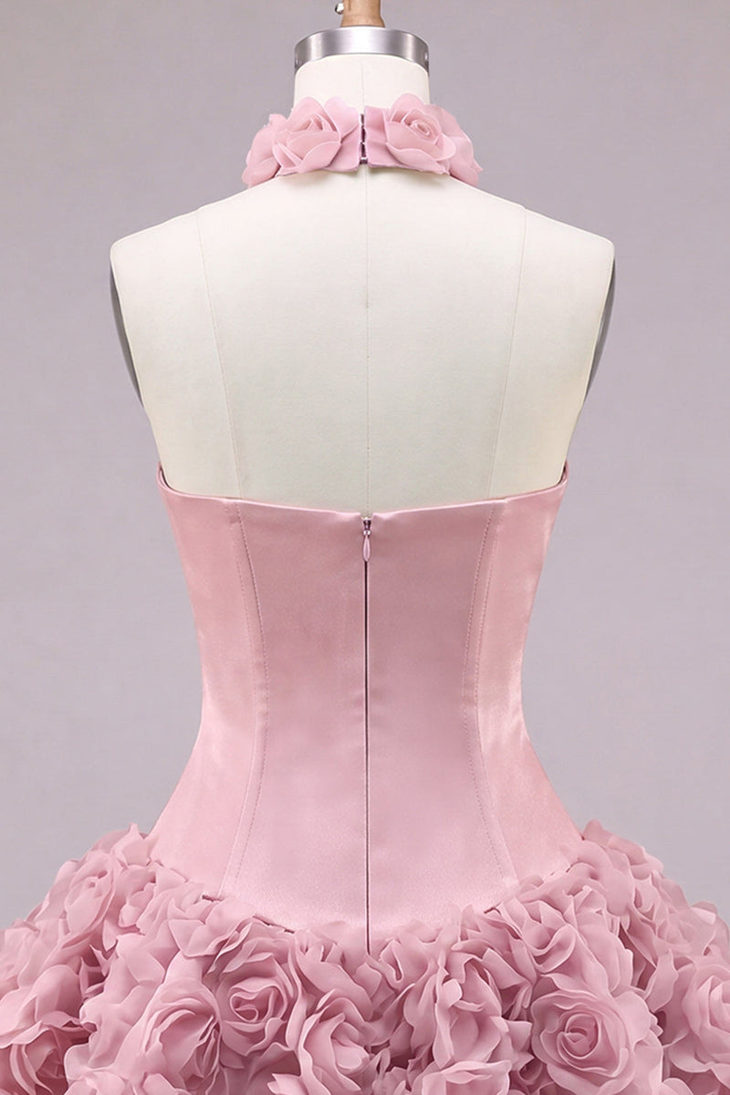 Laden Sie das Bild in den Galerie-Viewer, Trägerloses Korsett Bubble-Hem Geblümtes A-Linie Kurzes Abendkleid