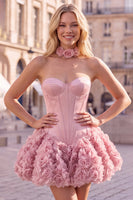 Laden Sie das Bild in den Galerie-Viewer, Trägerloses Korsett Bubble-Hem Geblümtes A-Linie Kurzes Abendkleid