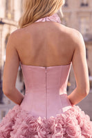 Laden Sie das Bild in den Galerie-Viewer, Trägerloses Korsett Bubble-Hem Geblümtes A-Linie Kurzes Abendkleid