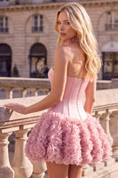 Laden Sie das Bild in den Galerie-Viewer, Trägerloses Korsett Bubble-Hem Geblümtes A-Linie Kurzes Abendkleid