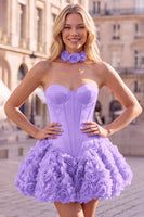 Laden Sie das Bild in den Galerie-Viewer, Trägerloses Korsett Bubble-Hem Geblümtes A-Linie Kurzes Abendkleid