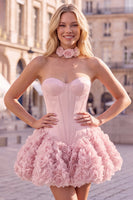 Laden Sie das Bild in den Galerie-Viewer, Trägerloses Korsett Bubble-Hem Geblümtes A-Linie Kurzes Abendkleid