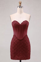 Laden Sie das Bild in den Galerie-Viewer, Sweetheart Blaues Kosett Bodycon Perlenbesticktes Kurzes Abendkleid