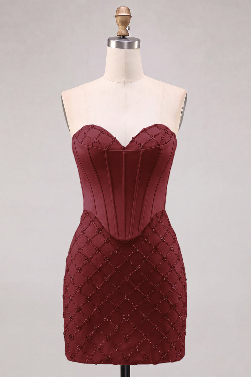 Laden Sie das Bild in den Galerie-Viewer, Sweetheart Blaues Kosett Bodycon Perlenbesticktes Kurzes Abendkleid