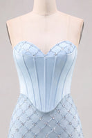 Laden Sie das Bild in den Galerie-Viewer, Sweetheart Blaues Kosett Bodycon Perlenbesticktes Kurzes Abendkleid
