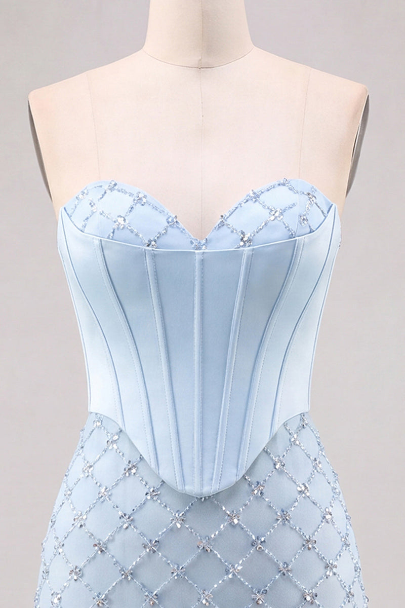 Laden Sie das Bild in den Galerie-Viewer, Sweetheart Blaues Kosett Bodycon Perlenbesticktes Kurzes Abendkleid