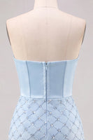 Laden Sie das Bild in den Galerie-Viewer, Sweetheart Blaues Kosett Bodycon Perlenbesticktes Kurzes Abendkleid