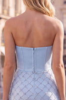 Laden Sie das Bild in den Galerie-Viewer, Sweetheart Blaues Kosett Bodycon Perlenbesticktes Kurzes Abendkleid