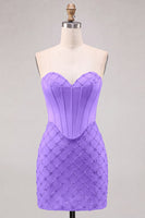 Laden Sie das Bild in den Galerie-Viewer, Sweetheart Blaues Kosett Bodycon Perlenbesticktes Kurzes Abendkleid