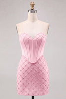 Laden Sie das Bild in den Galerie-Viewer, Sweetheart Blaues Kosett Bodycon Perlenbesticktes Kurzes Abendkleid