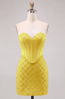 Laden Sie das Bild in den Galerie-Viewer, Sweetheart Blaues Kosett Bodycon Perlenbesticktes Kurzes Abendkleid