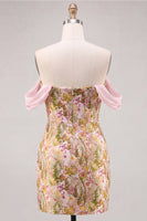 Laden Sie das Bild in den Galerie-Viewer, Rosa Blume Off-the-Shoulder Bodycon Kurzes Abendkleid