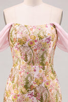 Laden Sie das Bild in den Galerie-Viewer, Rosa Blume Off-the-Shoulder Bodycon Kurzes Abendkleid