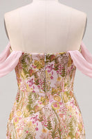 Laden Sie das Bild in den Galerie-Viewer, Rosa Blume Off-the-Shoulder Bodycon Kurzes Abendkleid