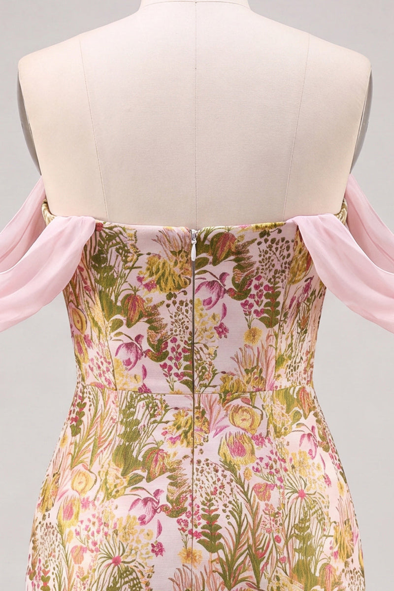 Laden Sie das Bild in den Galerie-Viewer, Rosa Blume Off-the-Shoulder Bodycon Kurzes Abendkleid