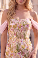 Laden Sie das Bild in den Galerie-Viewer, Rosa Blume Off-the-Shoulder Bodycon Kurzes Abendkleid