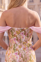 Laden Sie das Bild in den Galerie-Viewer, Rosa Blume Off-the-Shoulder Bodycon Kurzes Abendkleid